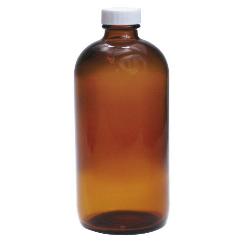 Certified Clean 16oz Amber Glass Boston Round Bottles, PTFE Lined Caps, case/12