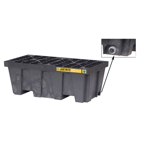 Justrite® EcoPolyBlend Spill Control Pallet with Drain, 2 Drum, Recycled Polyethylene, Black