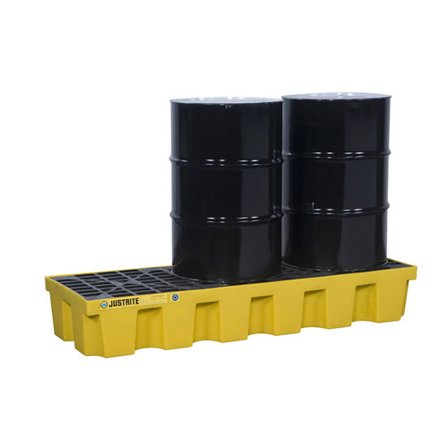 Justrite® EcoPolyBlend Spill Control Pallet with Drain, 3 Drum, Recycled Polyethylene, Yellow