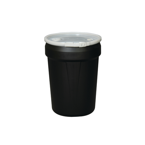 Eagle® 30 Gallon Drum, Plastic Lever-Lock, Lab Pack Open Head Plastic Barrel Drum with 1x2" And 1x3/4" Bung Holes, Black