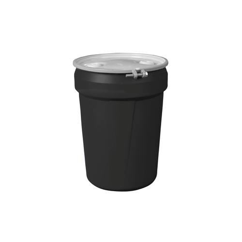 Eagle® 30 Gallon Drum, Metal Bolt Ring, Lab Pack Open Head Plastic Barrel Drum with 2x2" Bung Hole, Black