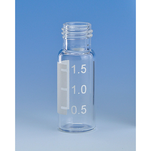 1.8ml Clear Glass Vials, Large Opening, 9mm, Screw Top w/ Patch 12x32, Deactivated, case/1000