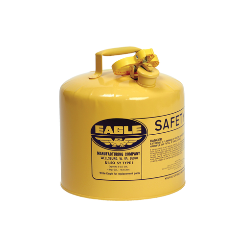 Eagle® 5 Gallon Steel Safety Can For Diesel, Type I, Flame Arrester, Yellow