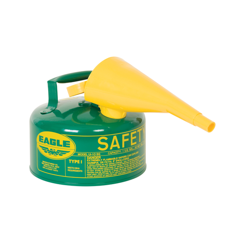 Eagle® 1 Gallon Safety Can For Combustibles, Type I, Flame Arrester, Funnel, Green