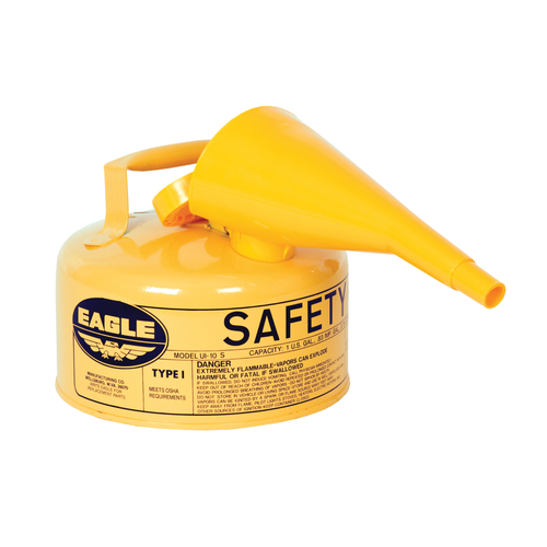 Eagle® 1 Gallon Steel Safety Can For Diesel, Type I, Flame Arrester, Funnel, Yellow