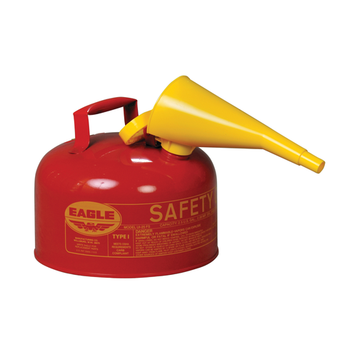 Eagle® 2.5 Gallon Steel Safety Can For Flammables, Type I, Flame Arrester, Funnel, Red