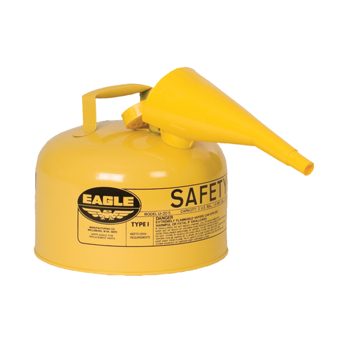 Eagle® 2.5 Gallon Steel Safety Can For Diesel, Type I, Flame Arrester, Funnel, Yellow