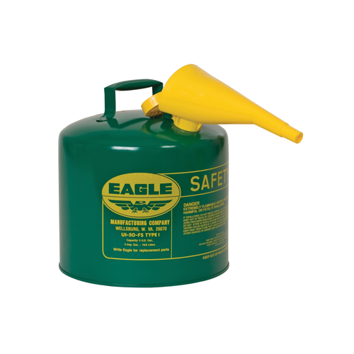 Eagle® 5 Gallon Safety Can For Combustibles, Type I, Flame Arrester, Funnel, Green