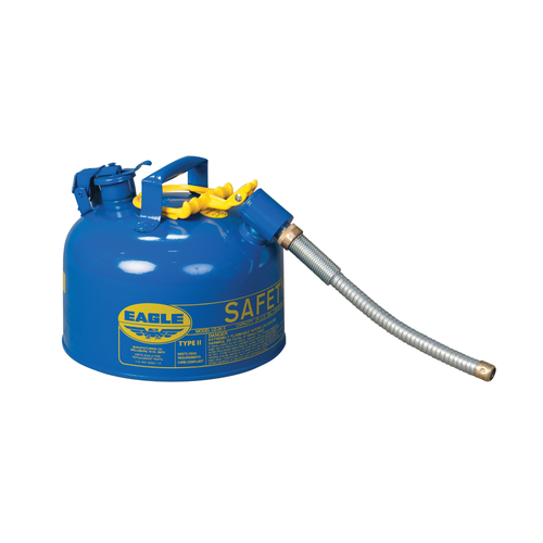 Eagle® 2.5 Gallon, 5/8" Metal Hose, Steel Safety Can For Kerosene, Type II, Blue