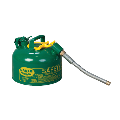 Eagle® 2.5 Gallon, 5/8" Metal Hose, Safety Can For Combustibles, Type II, Green