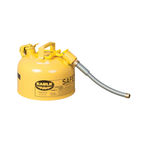 Eagle® 2.5 Gallon, 5/8" Metal Hose, Steel Safety Can For Diesel, Type II, Yellow