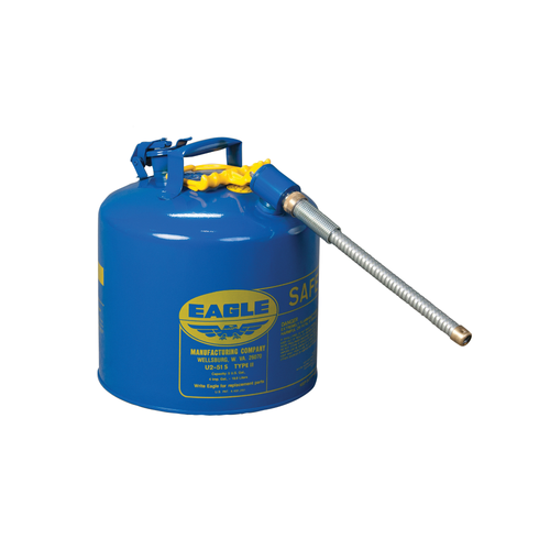 Eagle® 5 Gallon, 7/8" Metal Hose, Steel Safety Can For Kerosene, Type II, Blue