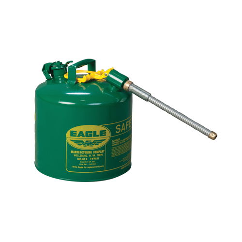 Eagle® 5 Gallon, 7/8" Metal Hose, Steel Safety Can For Combustibles, Type II, Green