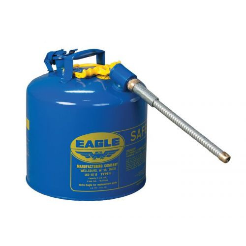 Eagle® 5 Gallon, 5/8" Metal Hose, Steel Safety Can For Kerosene, Type II, Blue