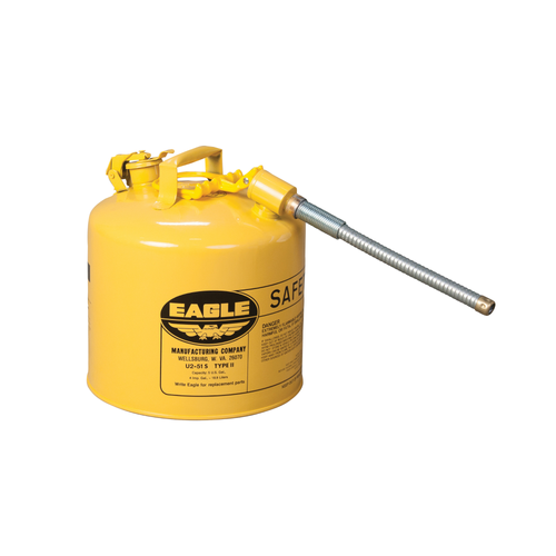 Eagle® 5 Gallon, 7/8" Metal Hose, Steel Safety Can For Diesel, Type II, Yellow