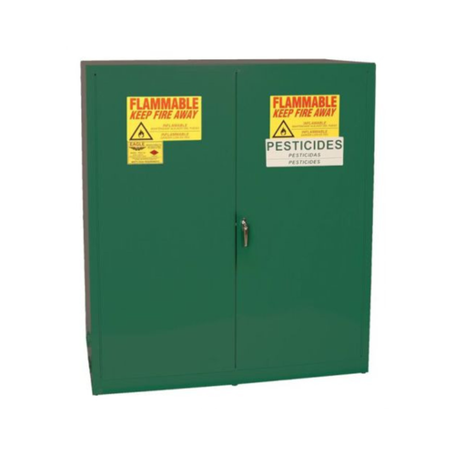 Eagle® 110 Gallon, 2 Drum, Vertical, 1 Shelf, 2 Door, Self Close, Pesticide Safety Cabinet, Green