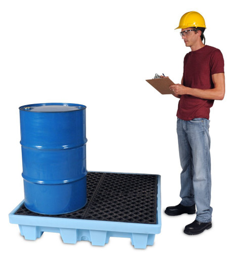 Nestable Spill Pallet P4 Fluorinated, Light Blue with Drain