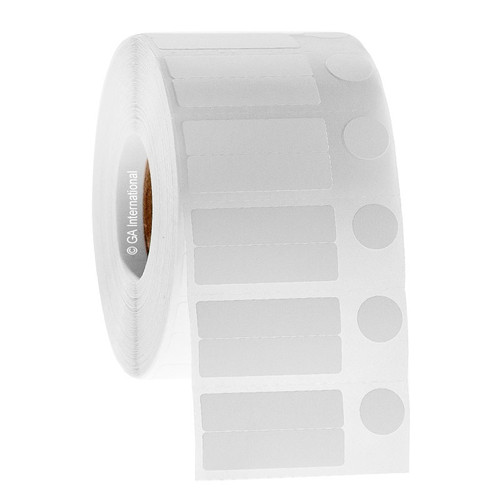 Removable FreezerTAG Deep-Freeze Labels for Thermal-Transfer Barcode Printers, White, 1.18'' x 0.28'' + 0.37'' (circle) / 30mm x 7.1mm + 9.4mm (circle) (set of 2 rectangles and 1 (circle)), 1,000 label sets/ roll