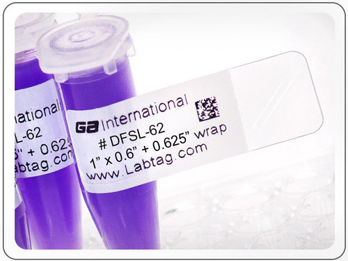 Wrap-Around Cryo-LazrTAG - Cryogenic & Autoclave Resistant Self-Laminating Laser Labels (US Letter), White + Transparent, 1" x 0.6"+ 0.625" wrap, 2,560 labels/pack, 40 sheets/pack