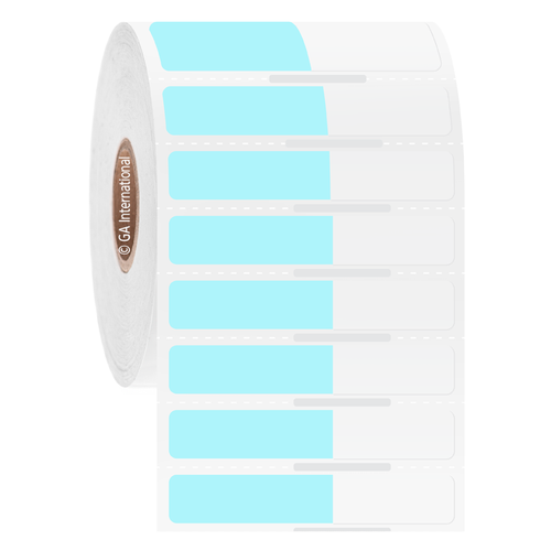 Cryo-WrapTAG - Wrap-Around Cryogenic Thermal-Transfer Labels, Light Blue + Transparent, 1.125" x 0.375" + 1.125" wrap, 5000 labels/roll