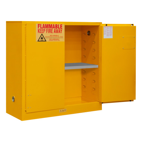 FM Approved, Flammable Storage Cabinet, 30 Gallon, 2 Doors, Manual Close, 1 Shelf, Safety Yellow
