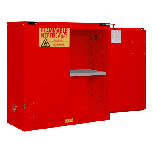 FM Approved, Flammable Storage Cabinet, 30 Gallon, 2 Doors, Self Close, 1 Shelf, Red