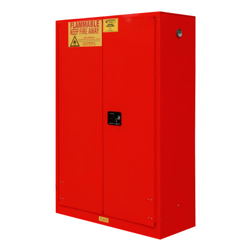 FM Approved, Flammable Storage Cabinet, 45 Gallon, 2 Doors, Manual Close, 2 Shelves, Red