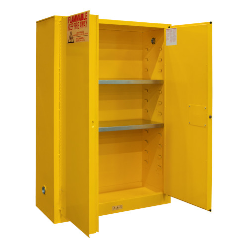 Fm Approved, Flammable Storage Cabinet, 45 Gallon, 2 Doors, Manual Close, 2 Shelves, Safety Yellow