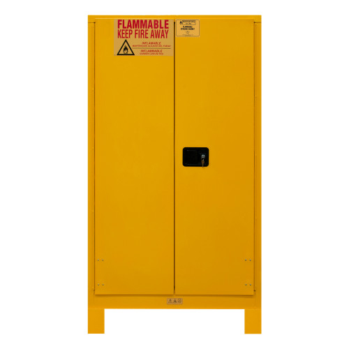 Fm Approved, Flammable Storage Cabinet w/ Legs, 60 Gallon, 2 Doors, Manual Close, 2 Shelves, Safety Yellow