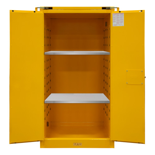 Fm Approved, Flammable Storage Cabinet, 60 Gallon, 2 Doors, Self Close, 2 Shelves, Safety Yellow