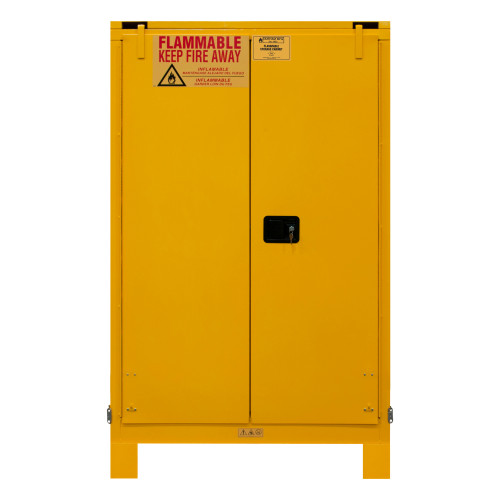 Fm Approved, Flammable Storage Cabinet w/ Legs, 90 Gallon, 2 Doors, Self Close, 2 Shelves, Safety Yellow