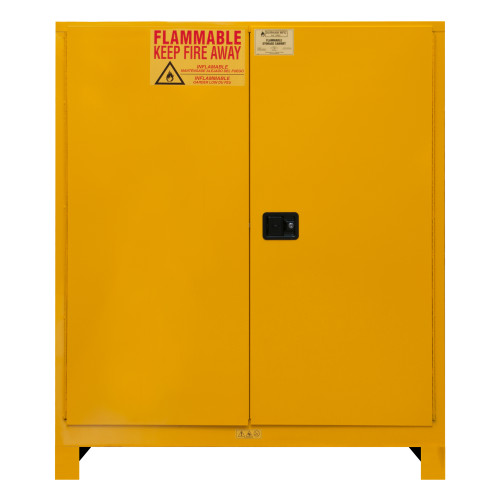 Fm Approved, Flammable Storage Cabinet w/ Legs, 120 Gallon, 2 Doors, Manual Close, 2 Shelves, Safety Yellow