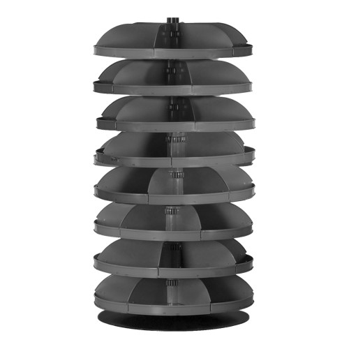 28" Revolving Rotabin, 8 Shelves, 6 Fixed Dividers Per Shelf, Up To 24 Compartments Per Shelf, Gray