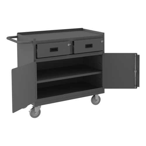Mobile Bench Cabinet w/ 5" x 1-1/4" Polyurethane Casters, (2) Rigid, (2) Swivel, 1 Fixed Shelf, 1 Adjustable In Cabinet Compartment, 2 Doors, 2 Drawer Mobile Bench Cabinet w/ 5" x 1-1/4" Polyurethane Casters, (2) Rigid, (2) Swivel, 1 Fixed Shelf, 1 Adjustable In Cabinet Compartment, 2 Doors, 2 Drawer