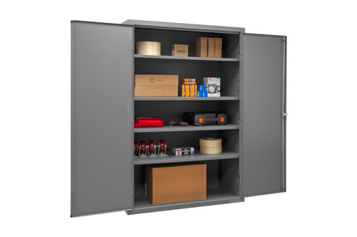 Cabinet, 16 Gauge, 48 x 24 x 72, 4 Adj Shelves, Flush Doors, Lockable, Chrome Handle w/ Keys, Gray