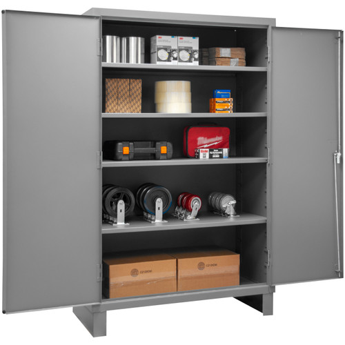 Cabinet, 16 Gauge, 48 x 24 x 78, 4 Adj Shelves, Flush Doors, Lockable, Chrome Handle w/ Keys, Gray