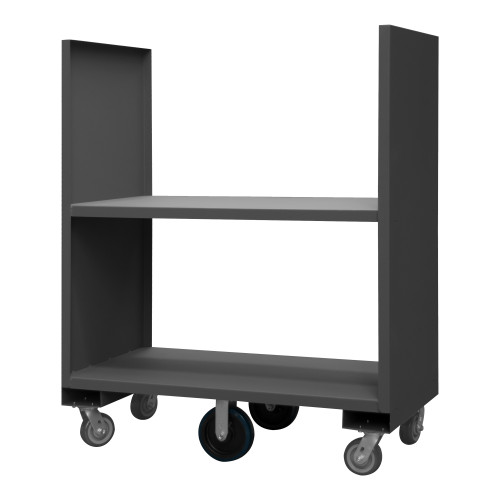 2 Sided Solid Stock Truck w/ 8" x 2" Polyurethane Casters, (2) Rigid, (4) Swivel, 2 Shelves, Lips Down, Tubular Push Handle, Gray