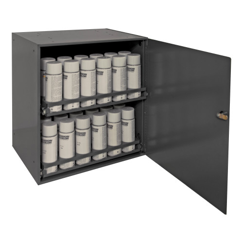Wall Mounted Aerosol Storage Cabinet, Steel, 2 Sliding Shelves, 1 Door, Holds 48 Aerosol Cans, Pre-Installed Lock, Gray