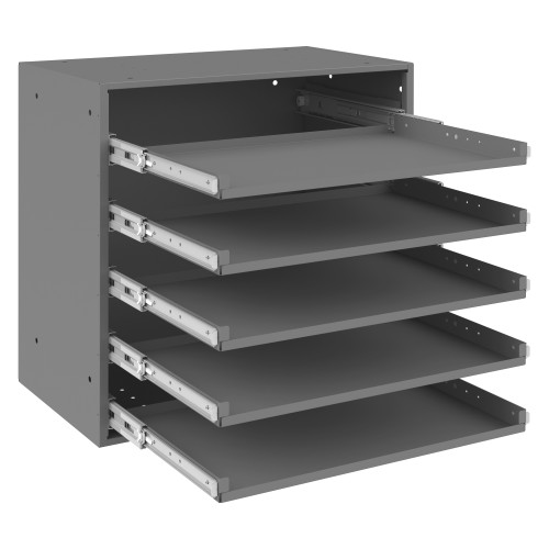 Slide Rack, Heavy Duty Bearing Slides, Holds 5 Large Compartment Boxes, Gray