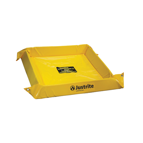 Justrite® Spill Containment Berm, 2' x 2' x 4", 10 Gal Capacity, Yellow, Collapsible