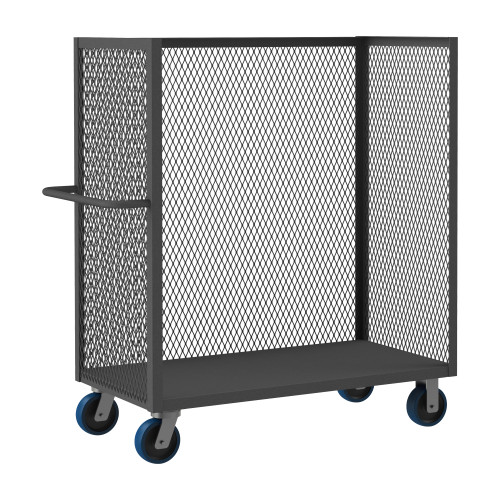 3 Sided Mesh Truck w/ 6" x 2" Polyurethane Casters, (2) Rigid, (2) Swivel, 1 Shelf, Tubular Push Handle