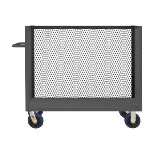 3 Sided Mesh Truck w/ 8" x 2" Polyurethane Casters, (2) Rigid, (2) Swivel, 1 Shelf, Tubular Push Handle
