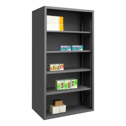 Enclosed Shelving, 12 Gauge, 72 x 24 x 72, 4 Adj Shelves, Gray