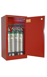 Oxygen Storage Cabinet, Manual Close, Holds 1-2 EMPTY (D or E) Cylinders, 44" x 14" x 9", Red