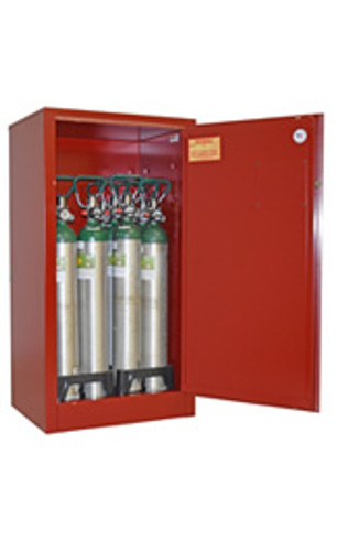 Oxygen Storage Cabinet, Manual Close, Holds 2-4 EMPTY (D or E) Cylinders, 44" x 14" x 13.625", Red