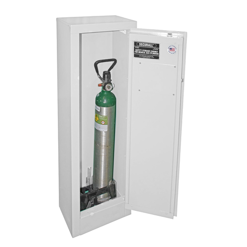 Oxygen Storage Cabinet, Manual Close, Holds 2-4 PARTIAL (D or E) Cylinders, 44" x 14" x 13.625", White