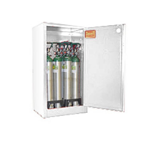 Oxygen Storage Cabinet, Manual Close, Holds 9-12 PARTIAL (D or E) Cylinders, 44" x 23" x 18", Fire-Lined, White