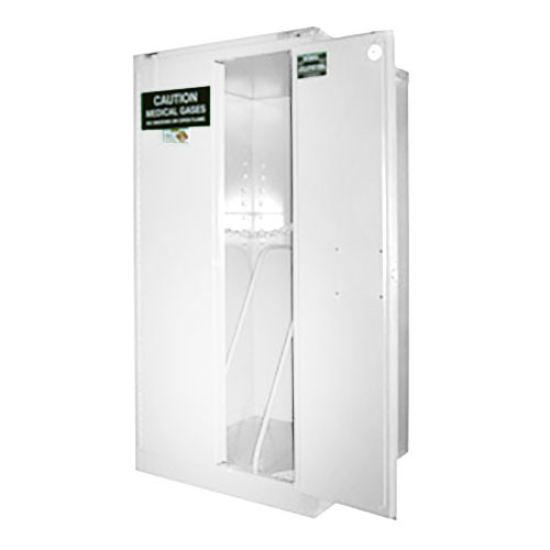 Oxygen Storage Cabinet, Manual Close, Holds 9-12 PARTIAL (H) Cylinders, 67" x 43" x 34", Fire-Lined, White