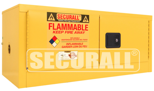 Flammable Cabinet, Wall-Mount, 12 gal, Stackable on A130, Self-Close, 20" x 43" x 18"