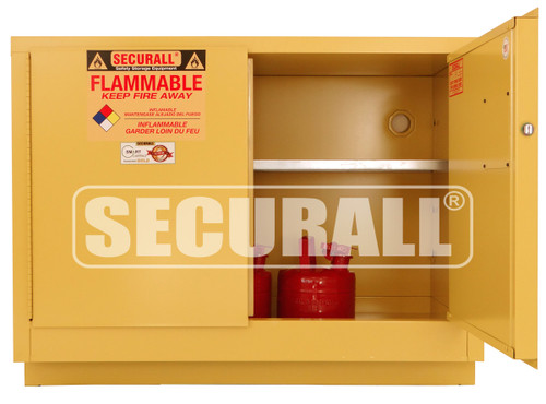 Laboratory Cabinets For Storing Flammables, 36 gal, Self-Close, Sliding Door, 35-5/8" x 47" x 22"